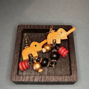 Wood Elephants Bead Earrings